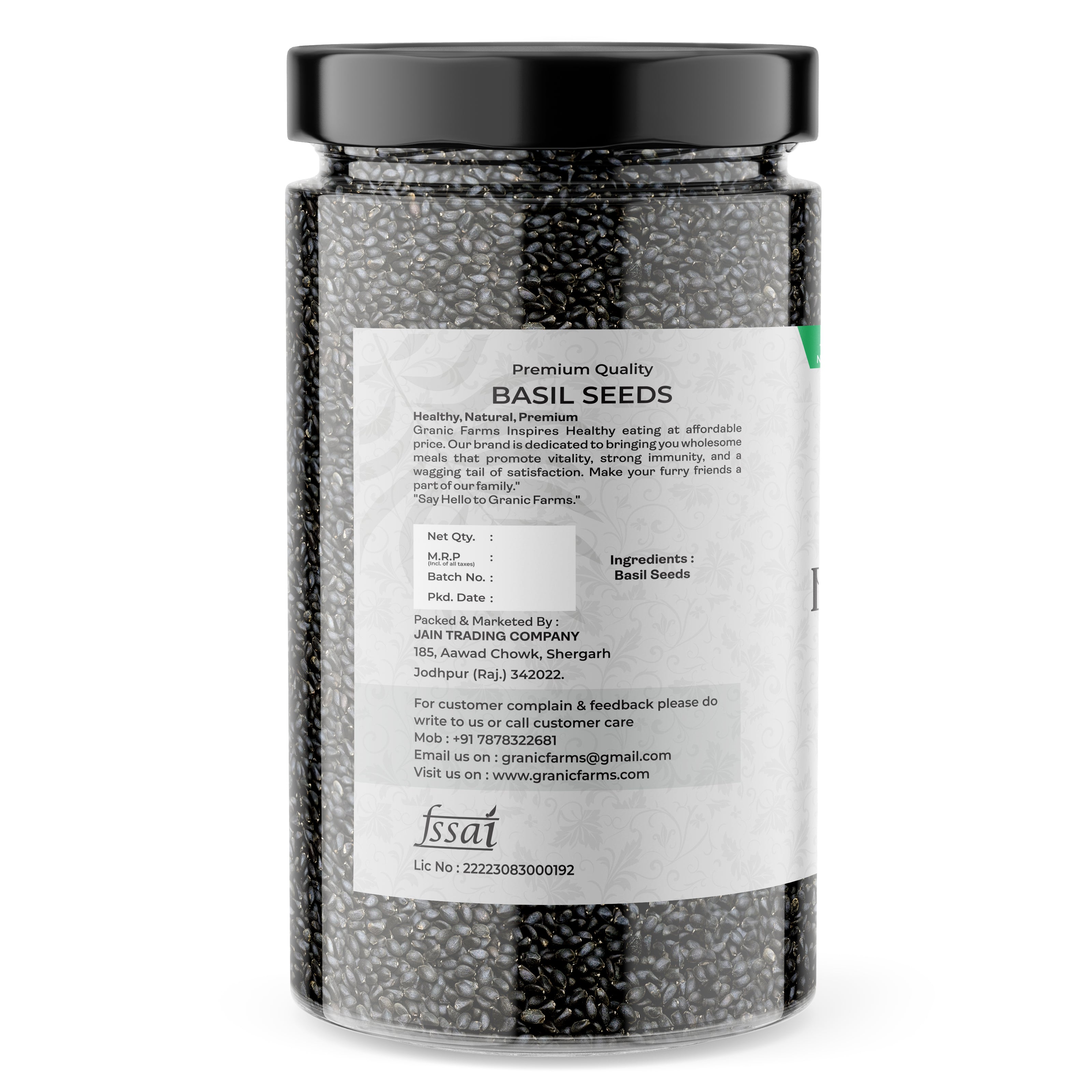 GRANIC FARMS – Raw Basil Seeds for eating | Sabja Seeds | Tukmaria