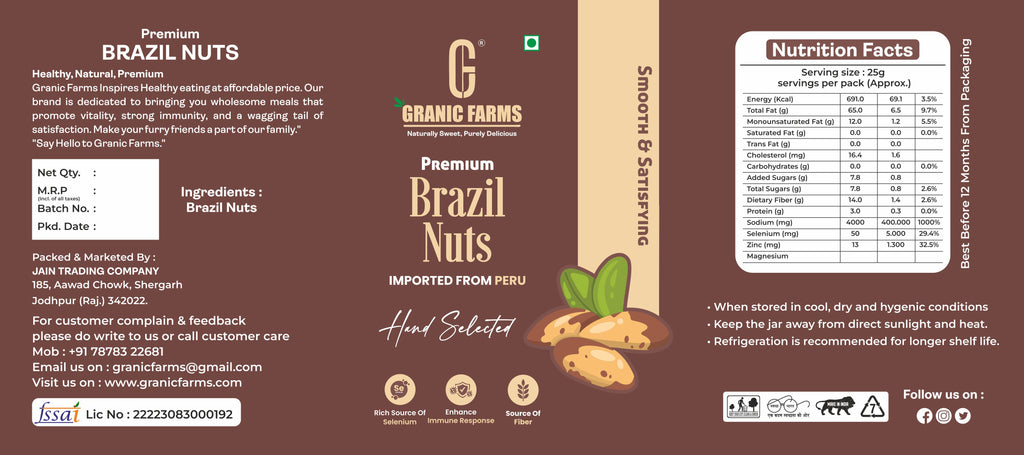 Granic Farms Brazil Nuts, (Rich in Selenium | Superfood | Have 1 Daily | Product of Peru) (Grade A ++ Nuts, Premium Jumbo Size)