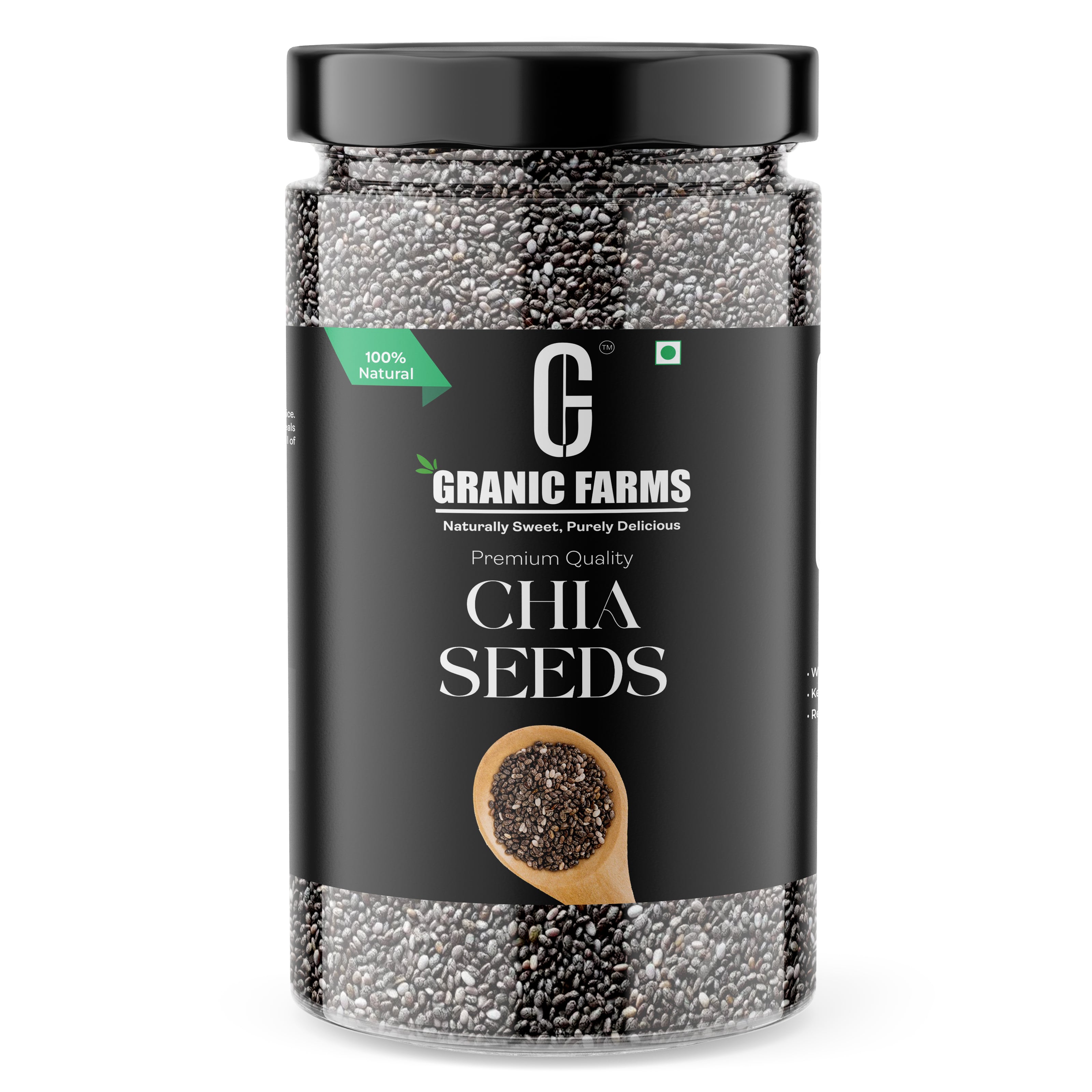 Granic Farms Raw Chia Seeds For Eating 1kg (Jar Pack) Healthy Snack For Immunity Booster, Rich in Fiber - Diet Snacks For Weight Loss.