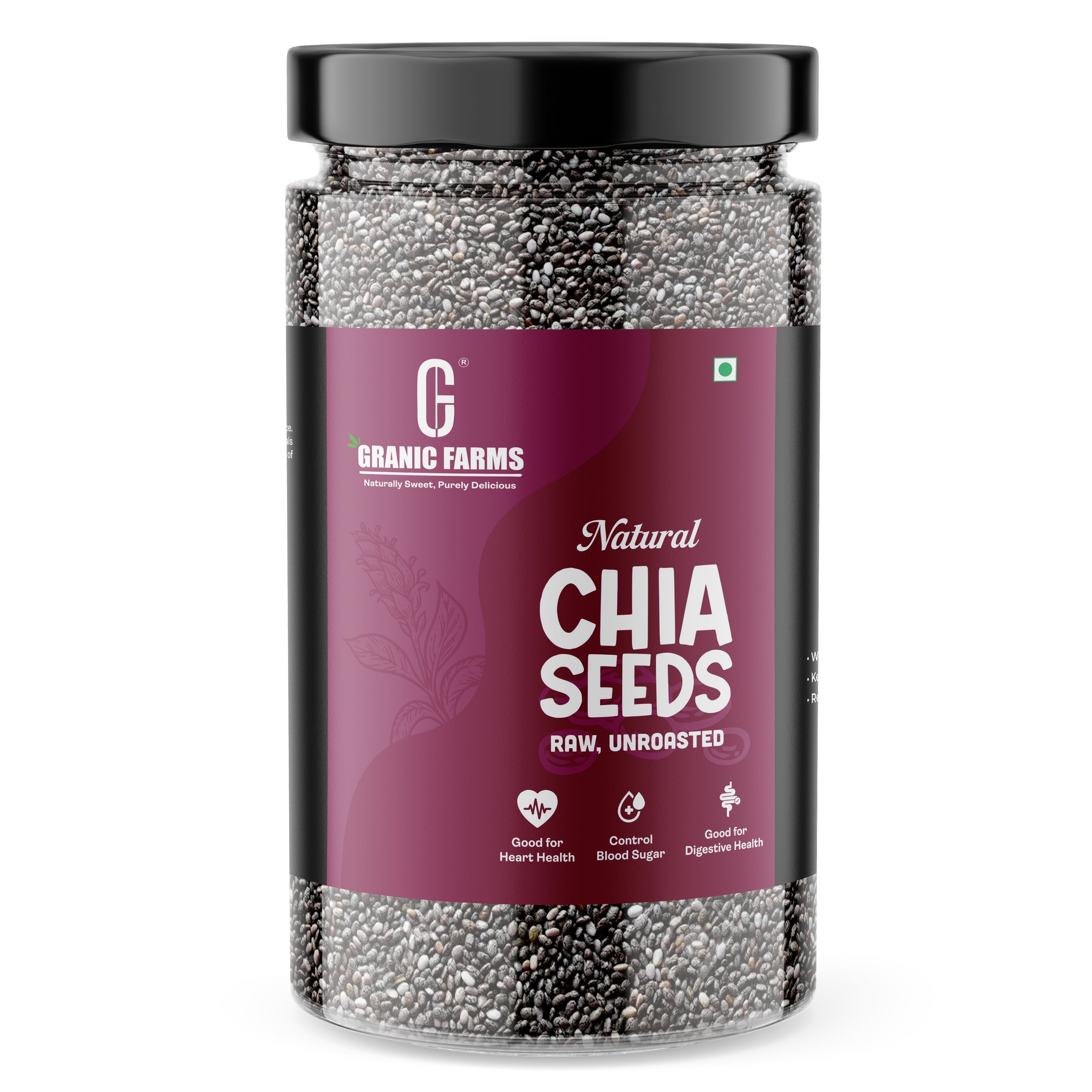 Granic Farms Premium Raw Chia Seeds For Eating 1kg (Jar Pack) Healthy Snack For Immunity Booster, Rich in Fiber - Diet Snacks For Weight Loss.