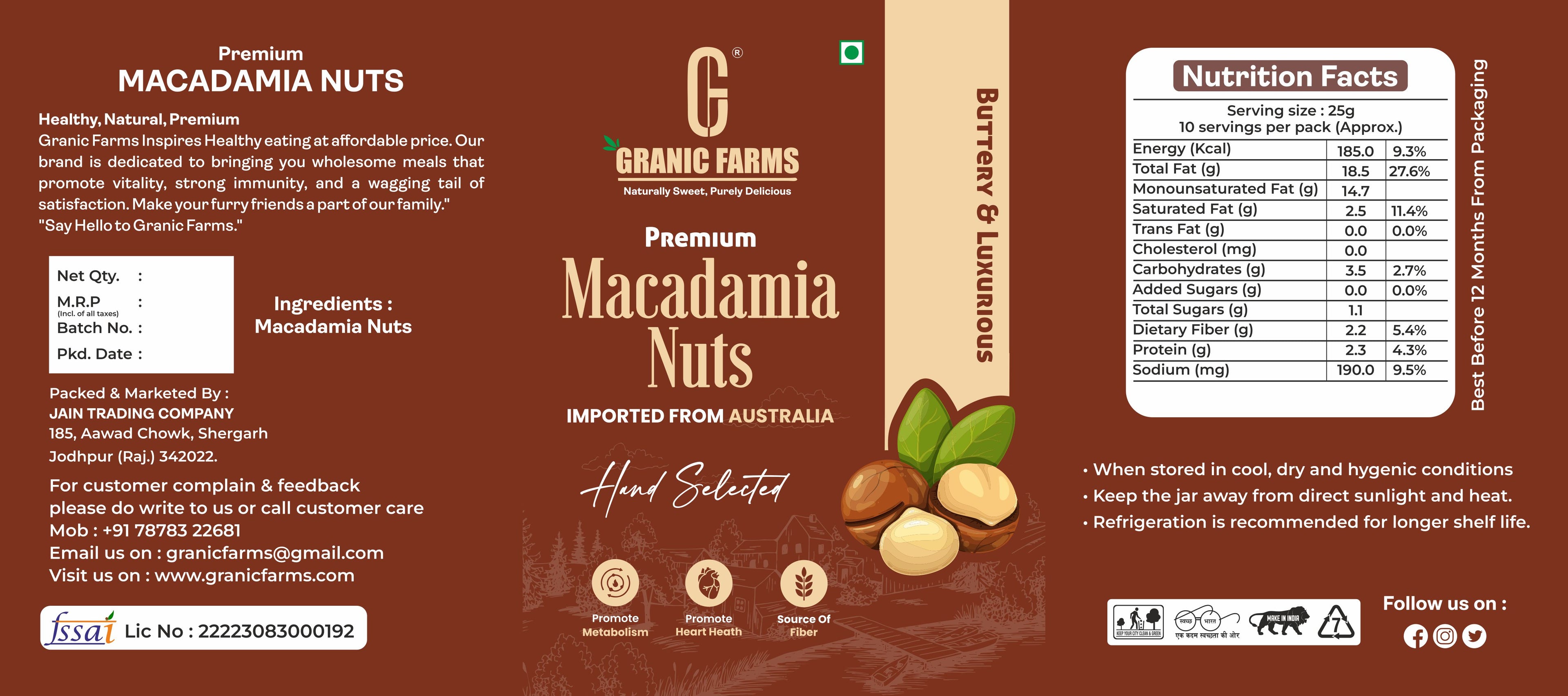 Granic Farms Premium Macadamia Nuts  (Grade A ++ Nuts, Premium Jumbo Size) Premium Australian Macadamia Nuts
