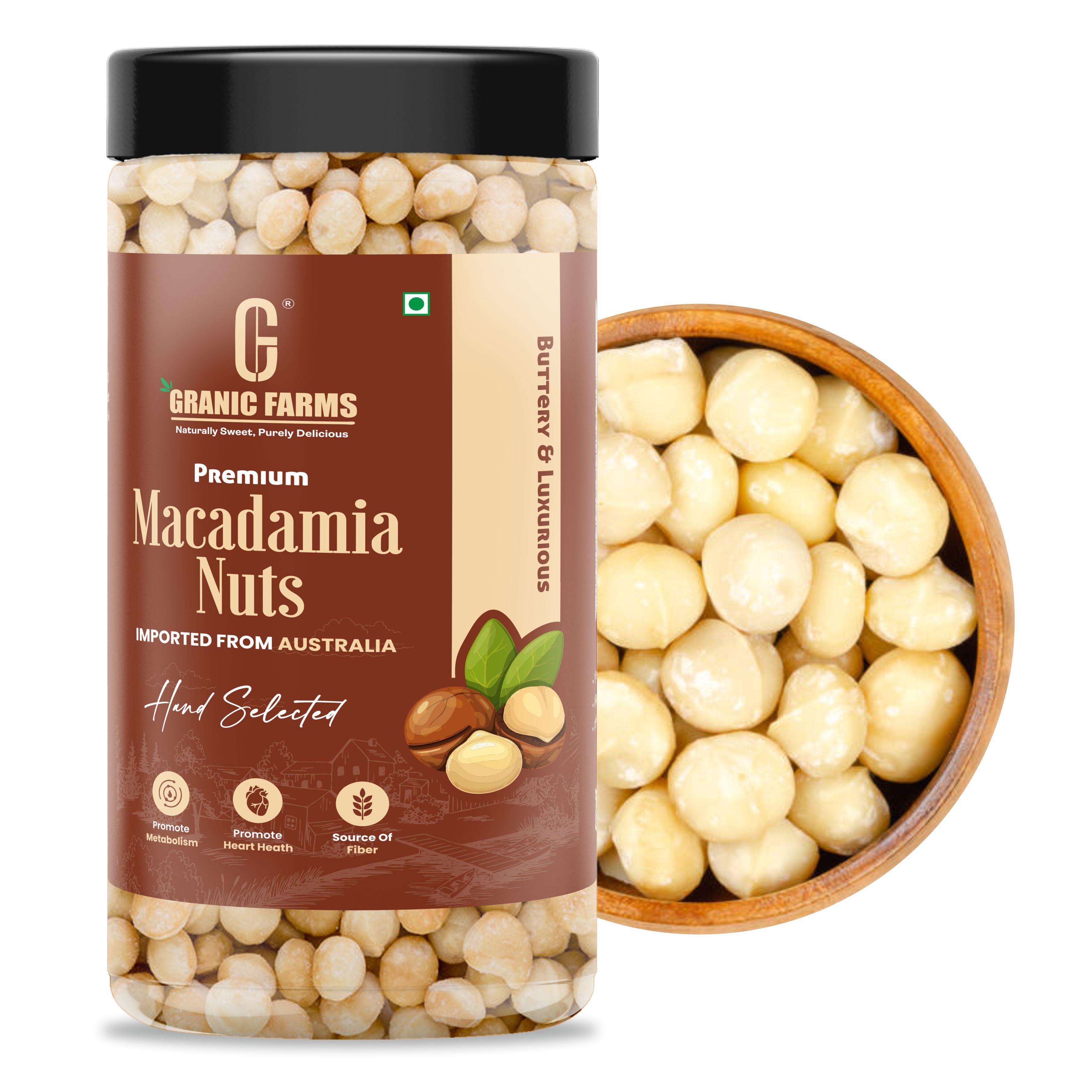 Granic Farms Premium Macadamia Nuts  (Grade A ++ Nuts, Premium Jumbo Size) Premium Australian Macadamia Nuts